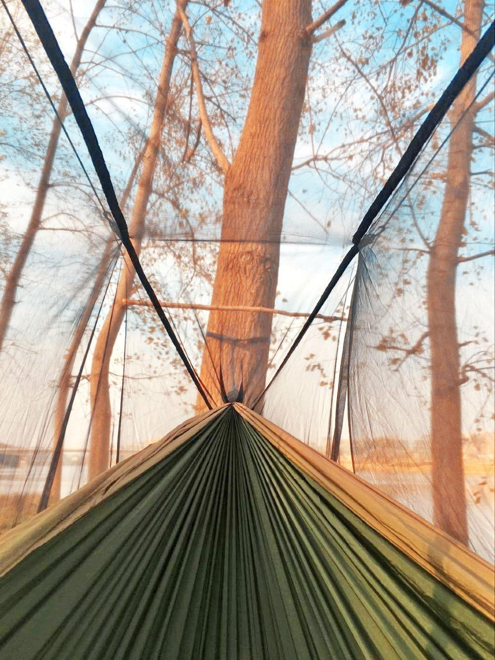 Sunyear Camping Hammock, Portable Single & Double Hammock with Net, 2 Person Hammock Tent with 2 * 10ft Straps, Best for Outdoor Hiking Survival Travel