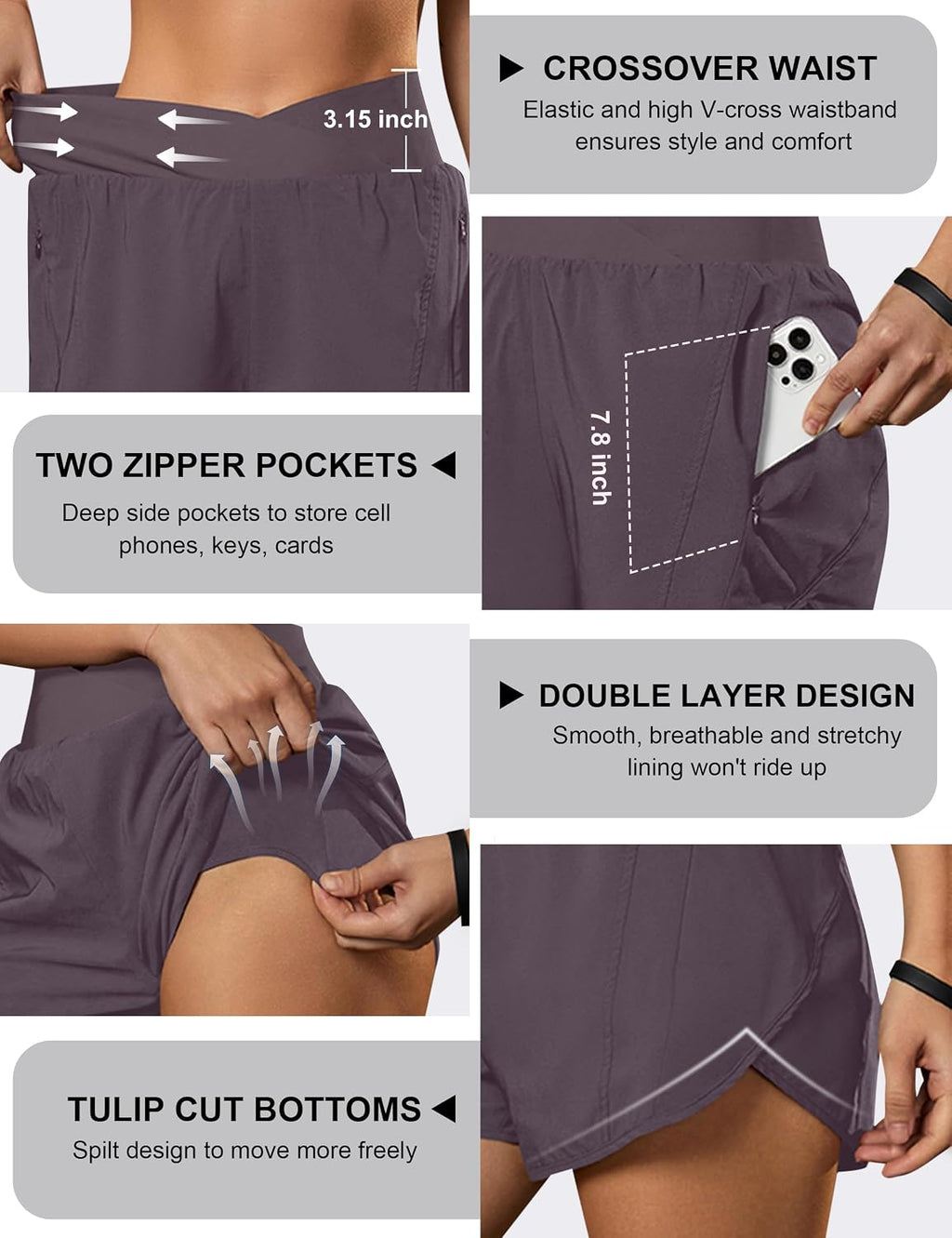 Blooming Jelly Women's Athletic Running Shorts Crossover Gym Workout Shorts