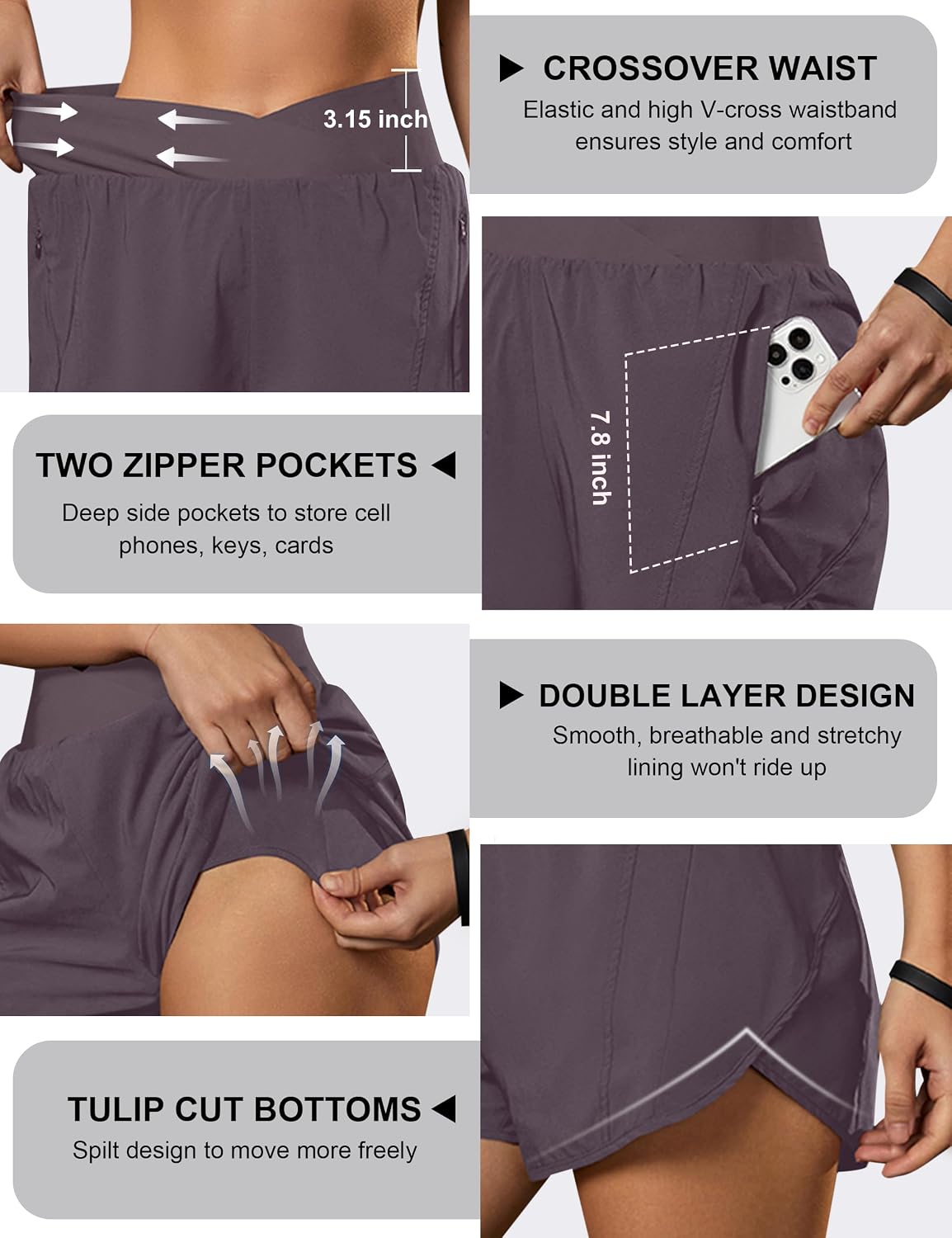 Blooming Jelly Women's Athletic Running Shorts Crossover Gym Workout Shorts