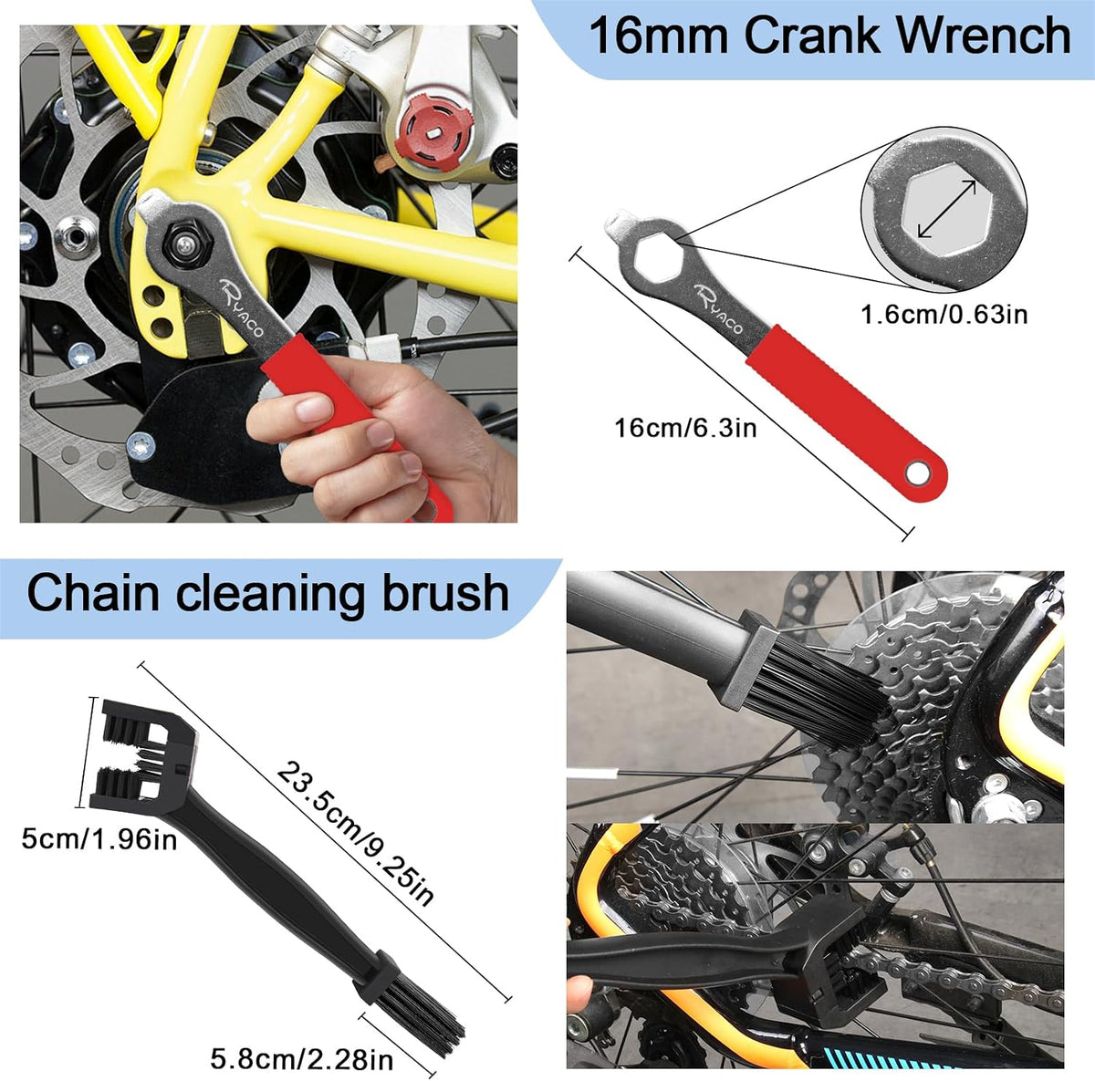 Ryaco 12PCS Bike Chain Tool Sets (2025News) 3PCS Bicycle Cleaning Brush, Bicycle Link Plier, Chain Cutter Checker, Bike Missing Links, Wrench Kits Suit for 6-12 Speed Chain, Road Mountain Sports Bike