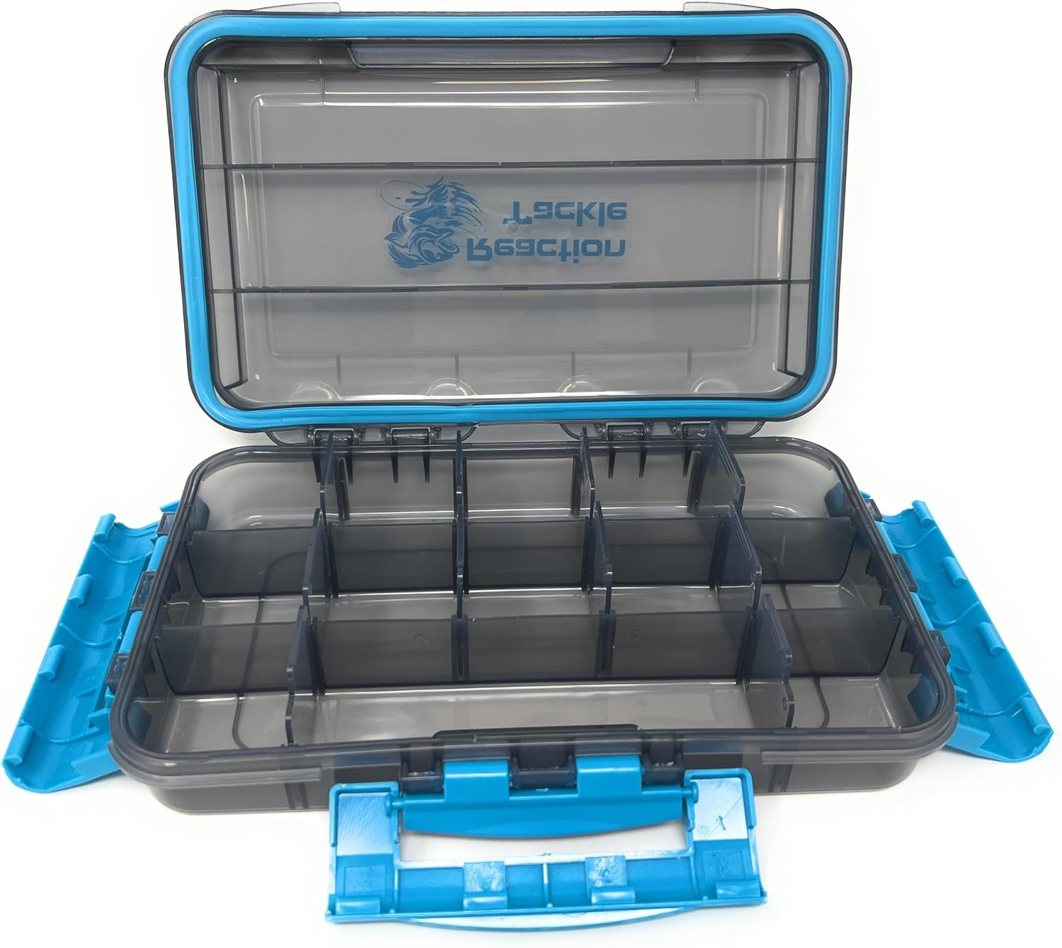 Reaction Tackle Premium Tackle Trays, Water Resistant Fishing Tackle Box Organizers with Triple Clip Closure, Removable Dividers and Clear View Design - 3600 (4-Pack)
