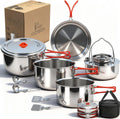 Foldable 18/8 Stainless Steel Camping Cookware 11pcs for 4-8 People