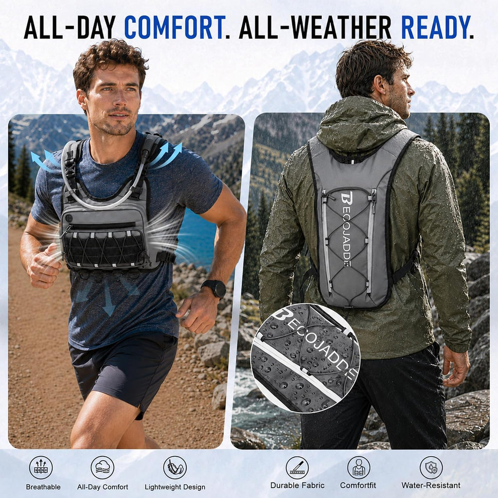 BECOJADDE Running Vest for Men Hydration Backpack with 2L Water Bladder