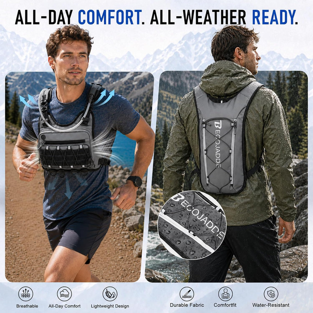 BECOJADDE Running Vest for Men Hydration Backpack with 2L Water Bladder