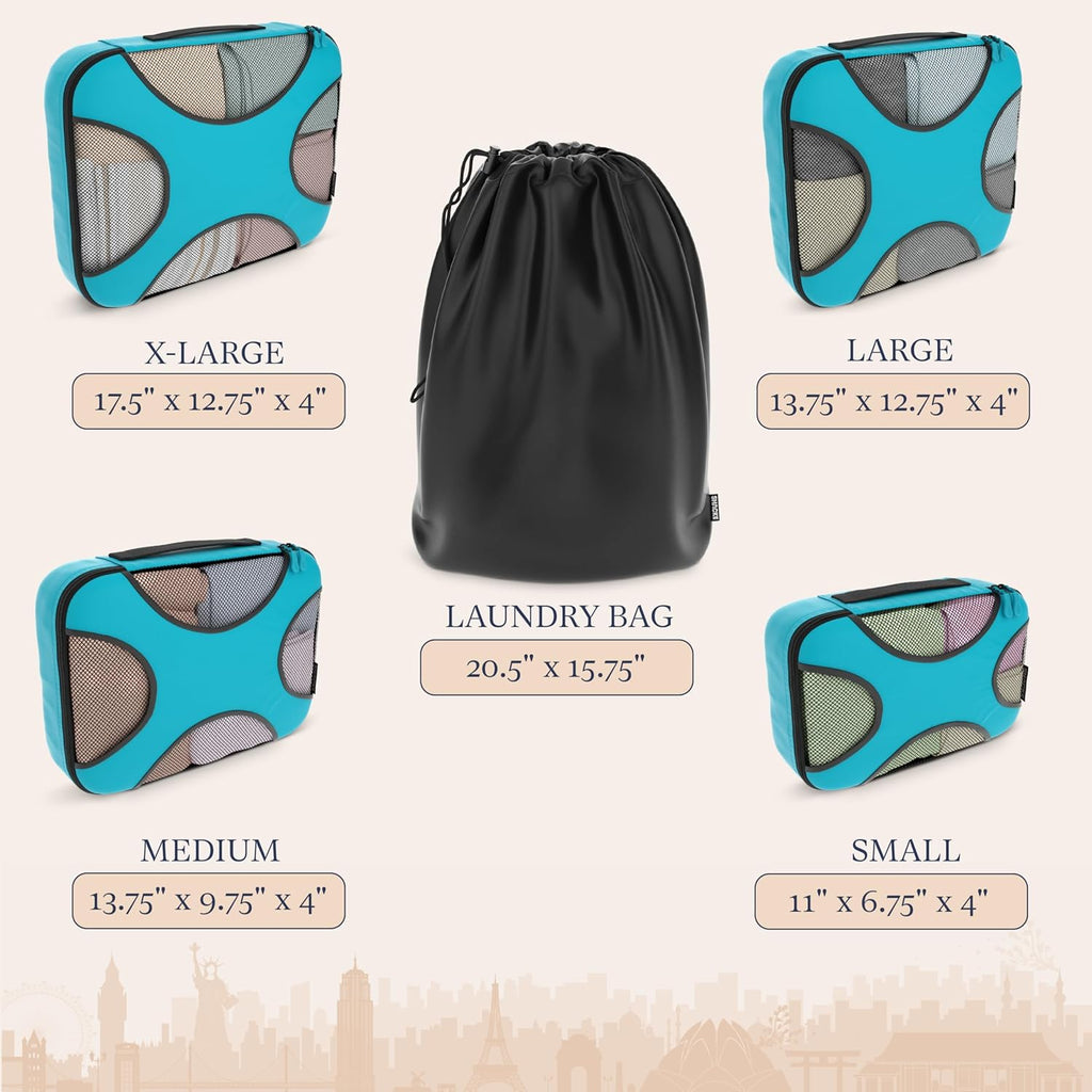 Shacke 5 Set Packing Cubes for Travel with Laundry Bag (Aqua Teal)