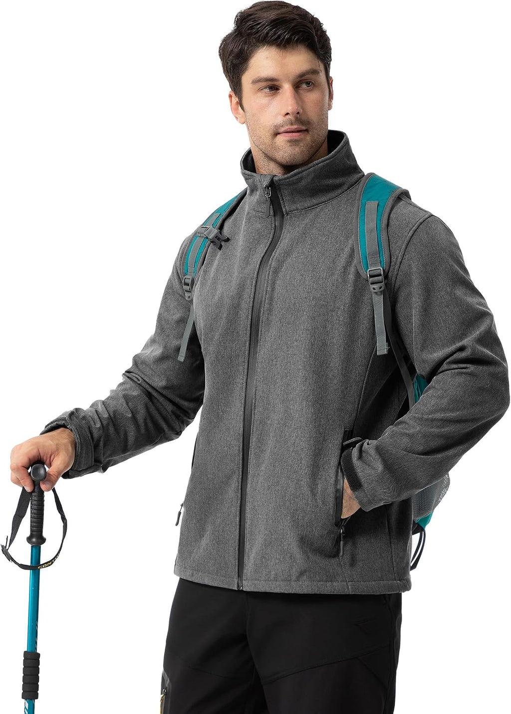 ZITY Men's Softshell Jacket Fleece Lined Lightweight Waterproof Rain Jacket Zip Up Soft Shell Windproof Windbreaker