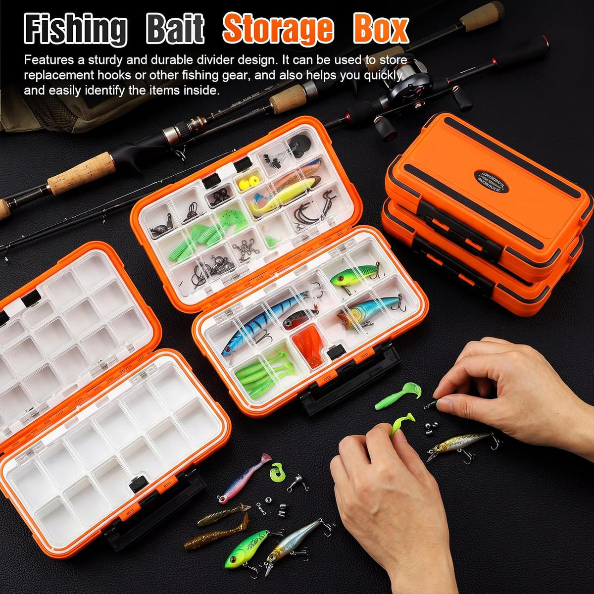 4 Pack Fishing Tackle Box, Large Waterproof Lure Bait Storage Box with Adjustable Dividers, Double Sided Floating Storage Container for Hooks, Sinkers, Beads, Small Baits(Stylish)