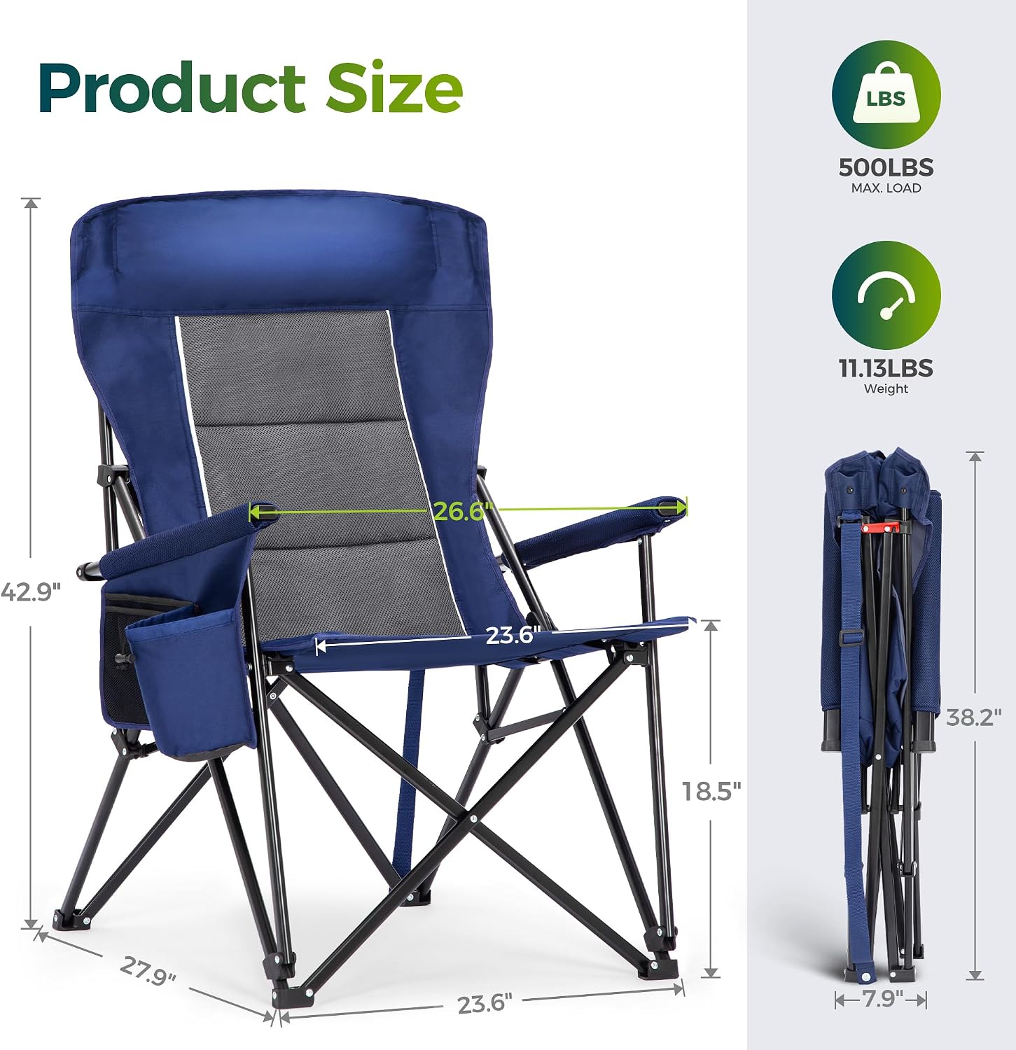 ALPHA CAMP Oversized Camping Chair for Adult Lawn Chair for Outdoor Camping