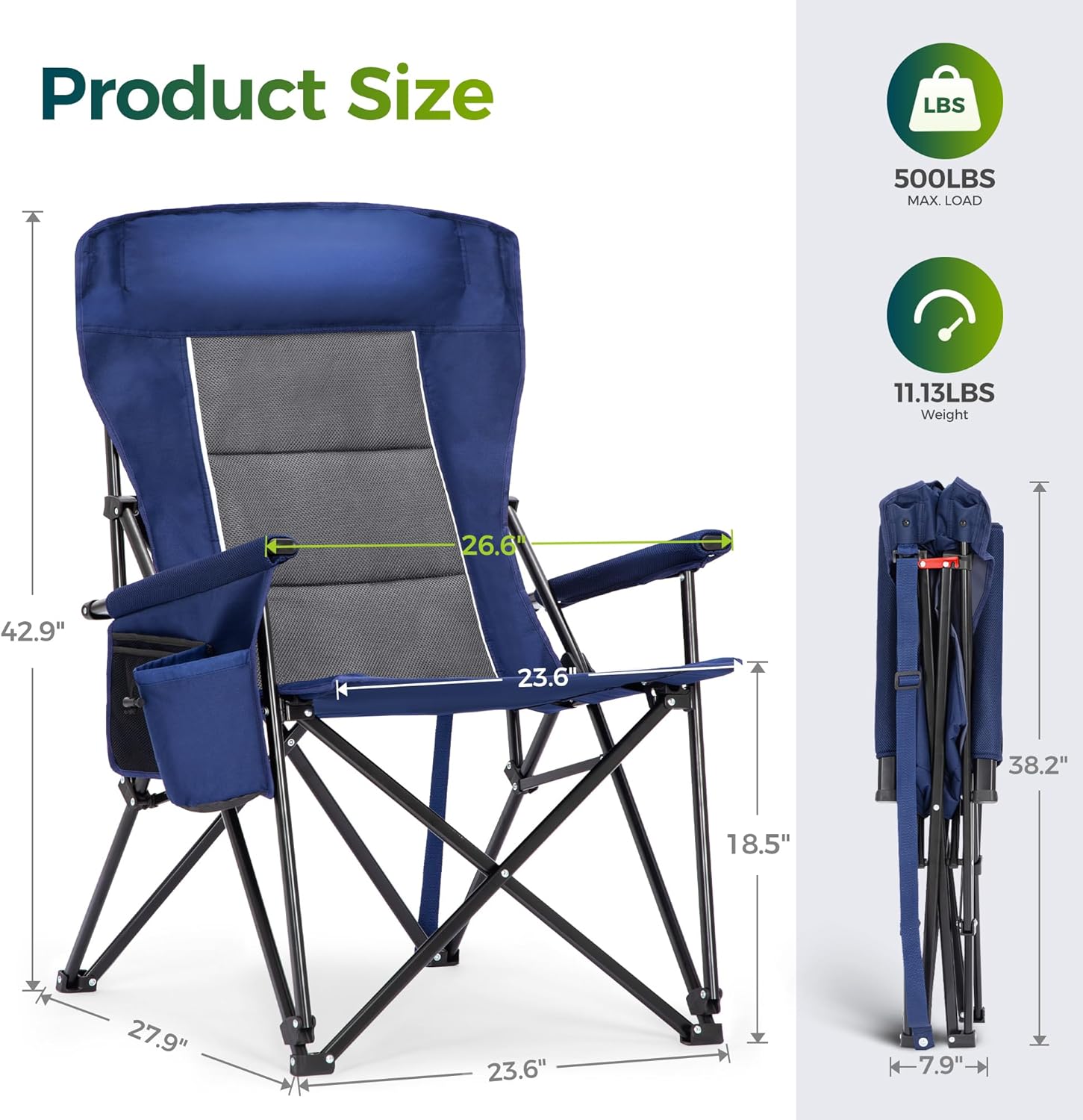 ALPHA CAMP Oversized Camping Chair for Adult Lawn Chair for Outdoor Camping
