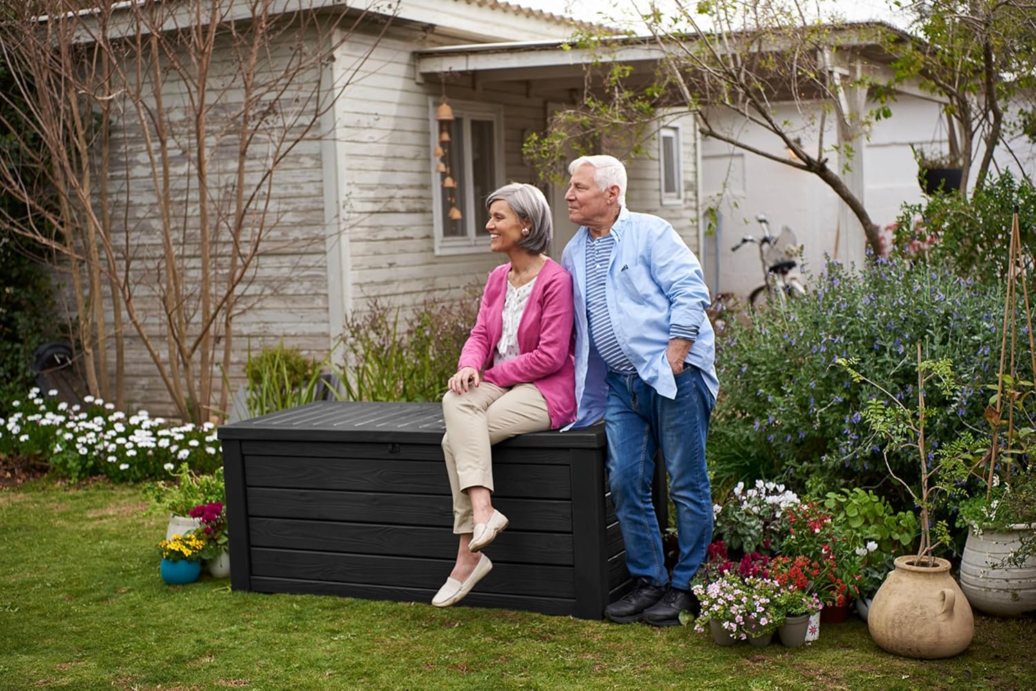 Keter Westwood Outdoor Storage Deck Box, 150 Gallon, Dark Grey