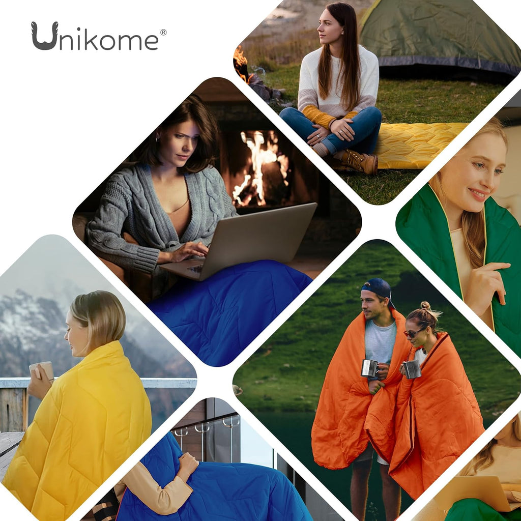 UNIKOME Puffy Camping Blanket,Packable Outdoor Quilt, 75"×52", Yellow