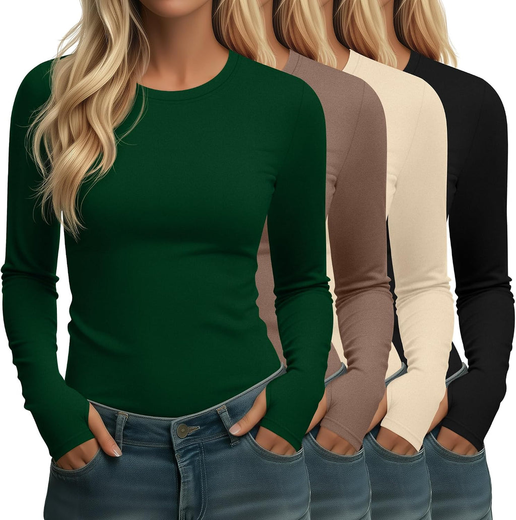 Neer 4 Pack Women's Thermal Fleece Lined Shirts Warm Base Layer