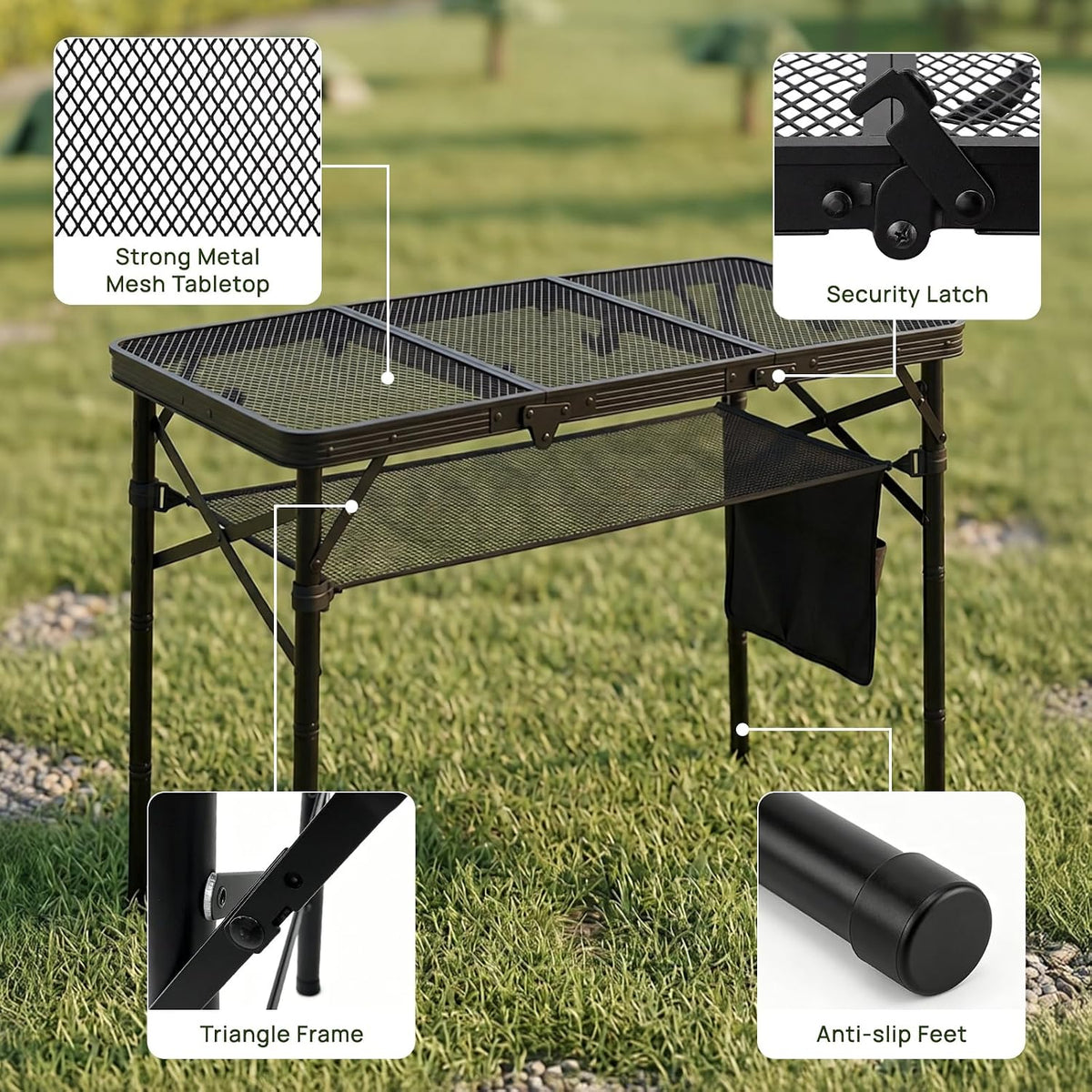 Folding Grill Table, 34 x 16 in Portable Camping Table for Picnic