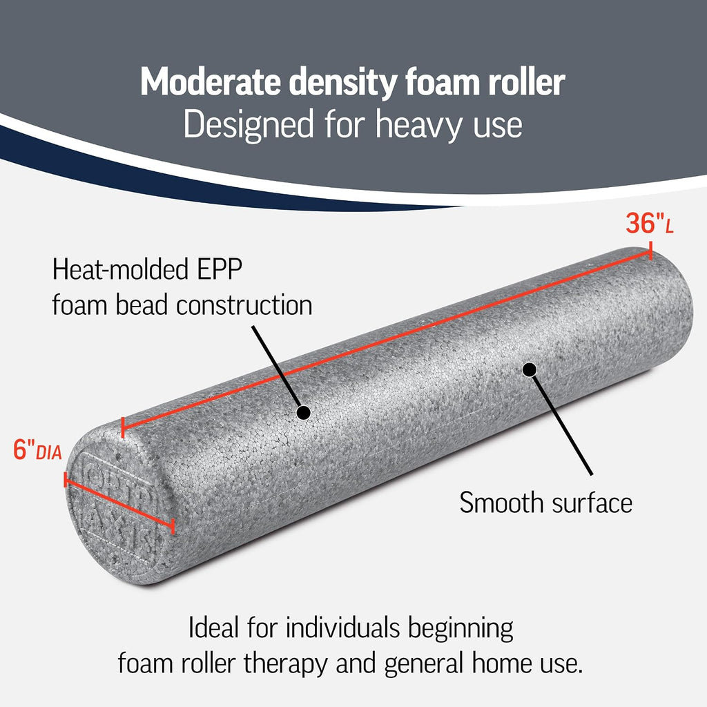 OPTP Silver AXIS Moderately Firm Foam Roller – Round, Silver, 36" x 6"
