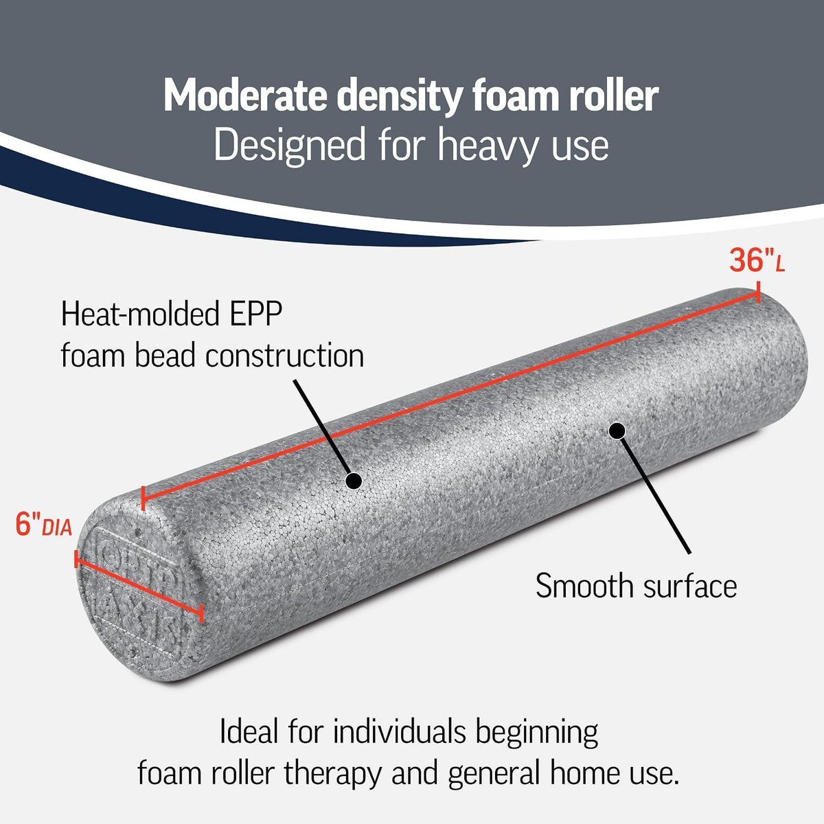 OPTP Silver AXIS Moderately Firm Foam Roller – Round, Silver, 36" x 6"