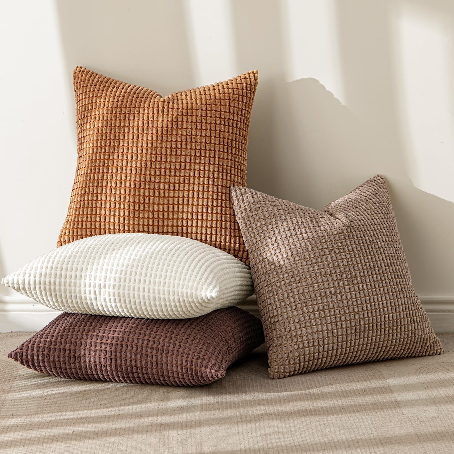 MIULEE Fall Decorative Throw Pillow Covers 18x18 Inch Set of 4 Brown