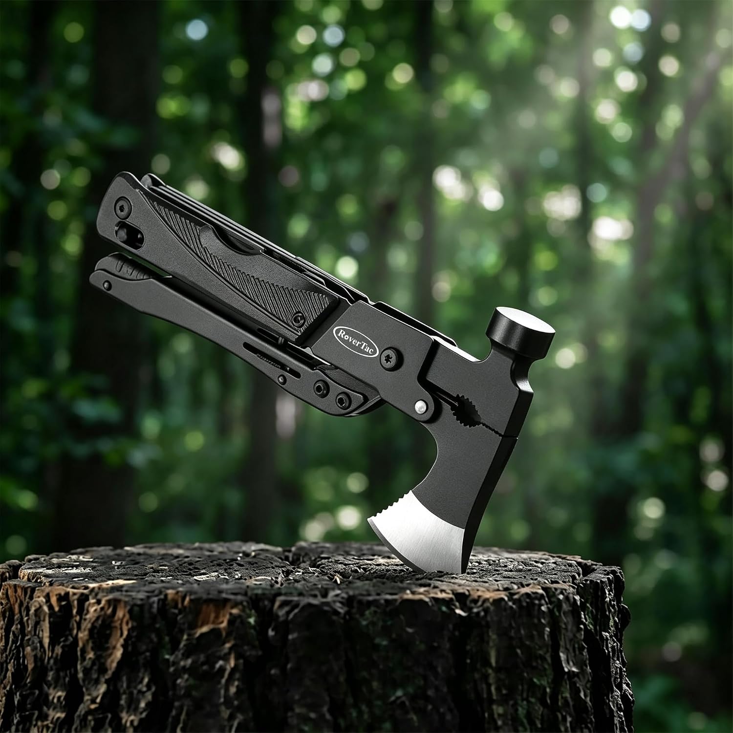 RoverTac 19-in-1 Multi-Tool Axe with Knife, Hammer, Saw, Screwdrivers, Bottle Opener, Nylon Sheath, Camping Tool Survival Gear, Gifts for Men, Dad Gifts, Husband Christmas Stocking Stuffers