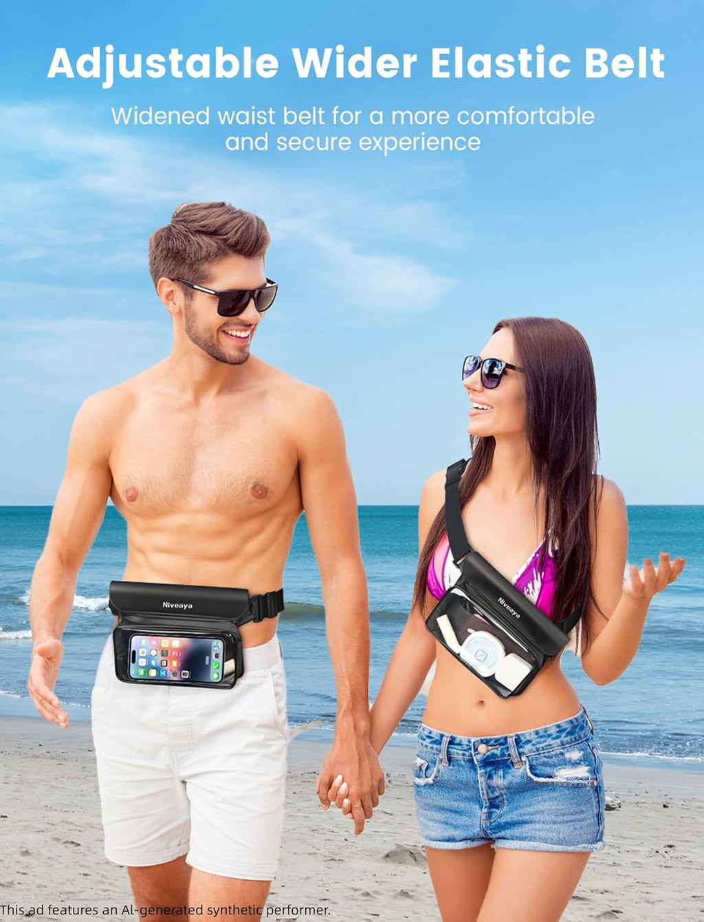 Niveaya IPX8 Floating Waterproof Fanny Pack Holds Phone, Passport & Cash