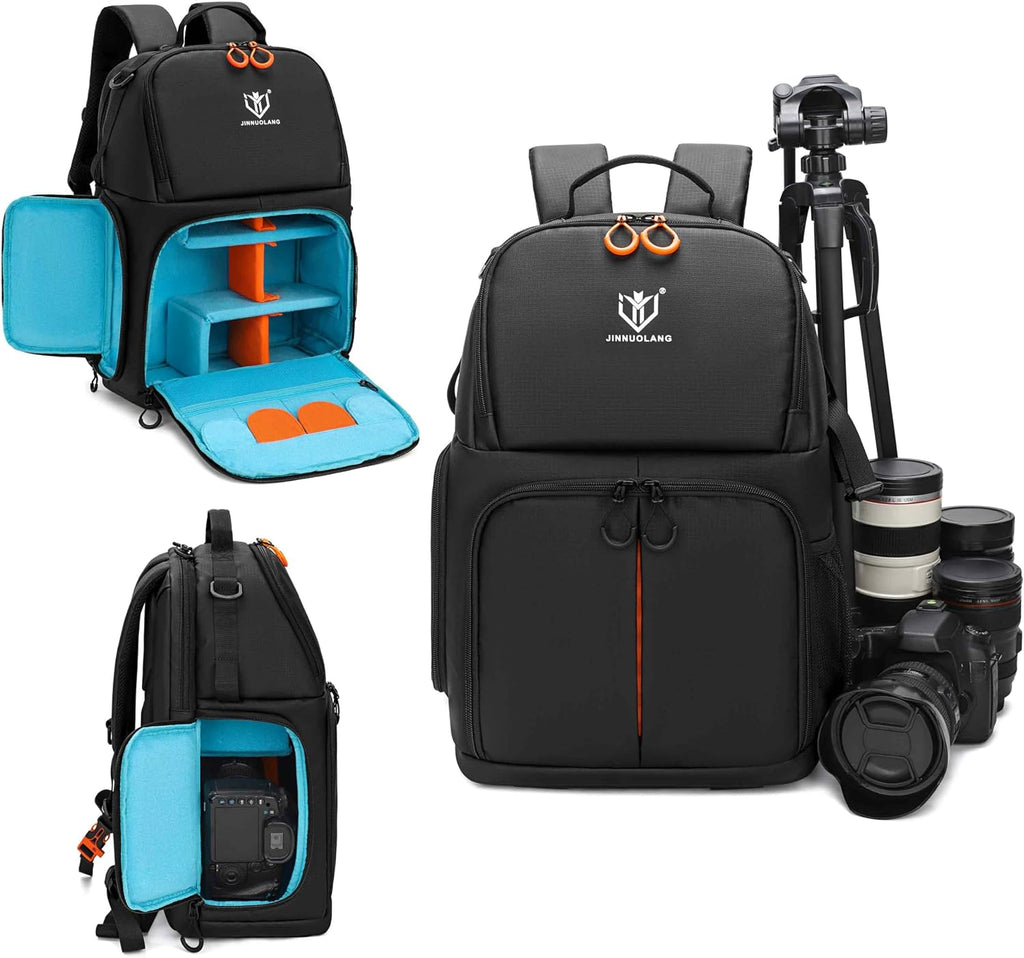 Camera Backpack, Large Capacity Outdoor DSLR Backpack, Compatible with 15.6-Inch Laptops, Canon and Nikon, Black