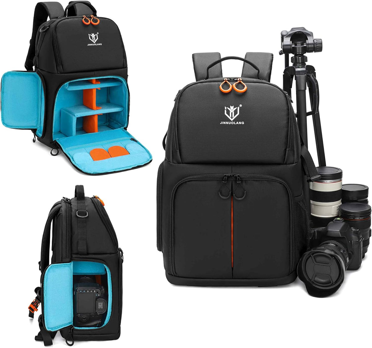 Camera Backpack, Large Capacity Outdoor DSLR Backpack, Compatible with 15.6-Inch Laptops, Canon and Nikon, Black
