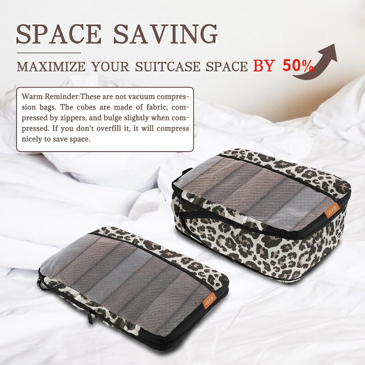 U+U 4 Set Compression Packing Cubes, Travel Organizers (Leopard)