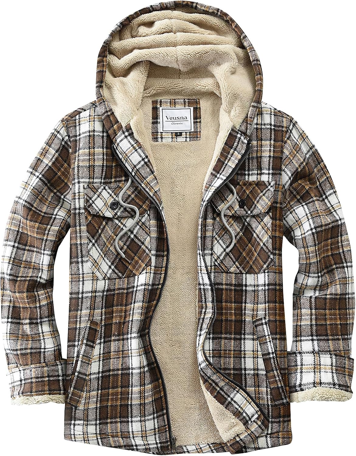 Men's Zip Up Flannel Shirt Jacket Fleece Lined with Hood