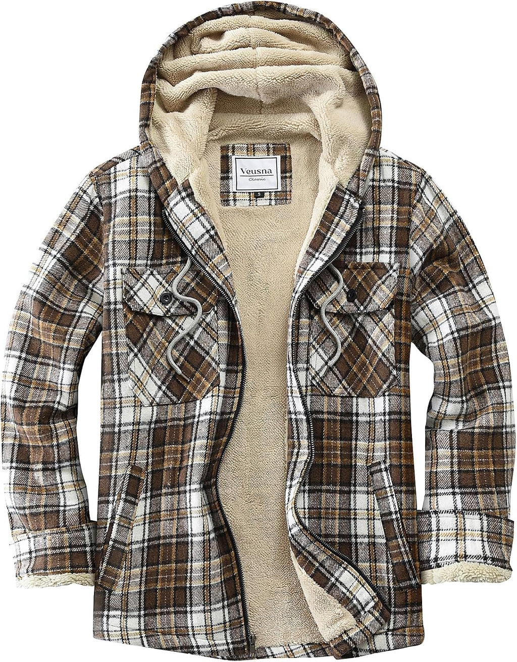 Men's Zip Up Flannel Shirt Jacket Fleece Lined with Hood