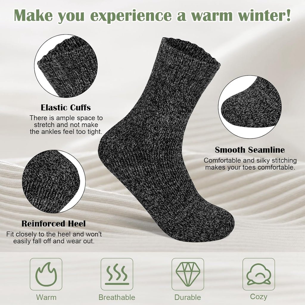 Senker Fashion Wool Socks for Women, 5 Pairs Winter Warm Crew Boot Socks