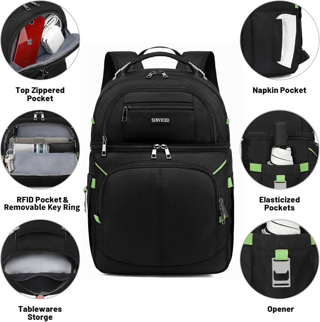 Insulated Cooler Backpack,Double Deck Leakproof Cooler Bag,Insulated Backpack Cooler Lunch Backpack for Men Women