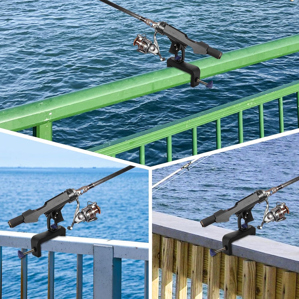 ZENFUN 2 Pack Fishing Boat Rods Holder, 360 Degree Rotation Adjustable Fishing Rods Racks, Large Clamp Opening Folding Rod Holder for Canoe, Kayaks, Easy Installation, Bonus Screws