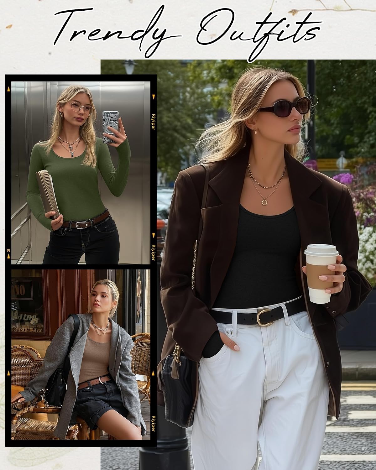 Riyiper 3 Pack Women's Thermal Long Sleeve Shirts Scoop Neck Top