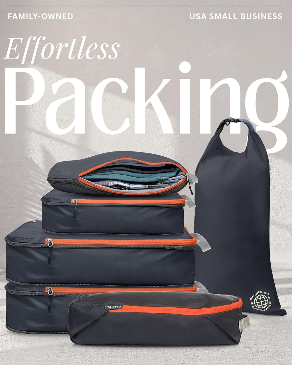 TRIPPED Travel Gear Compression Packing Cubes for Carry-On Travel 6-Pack