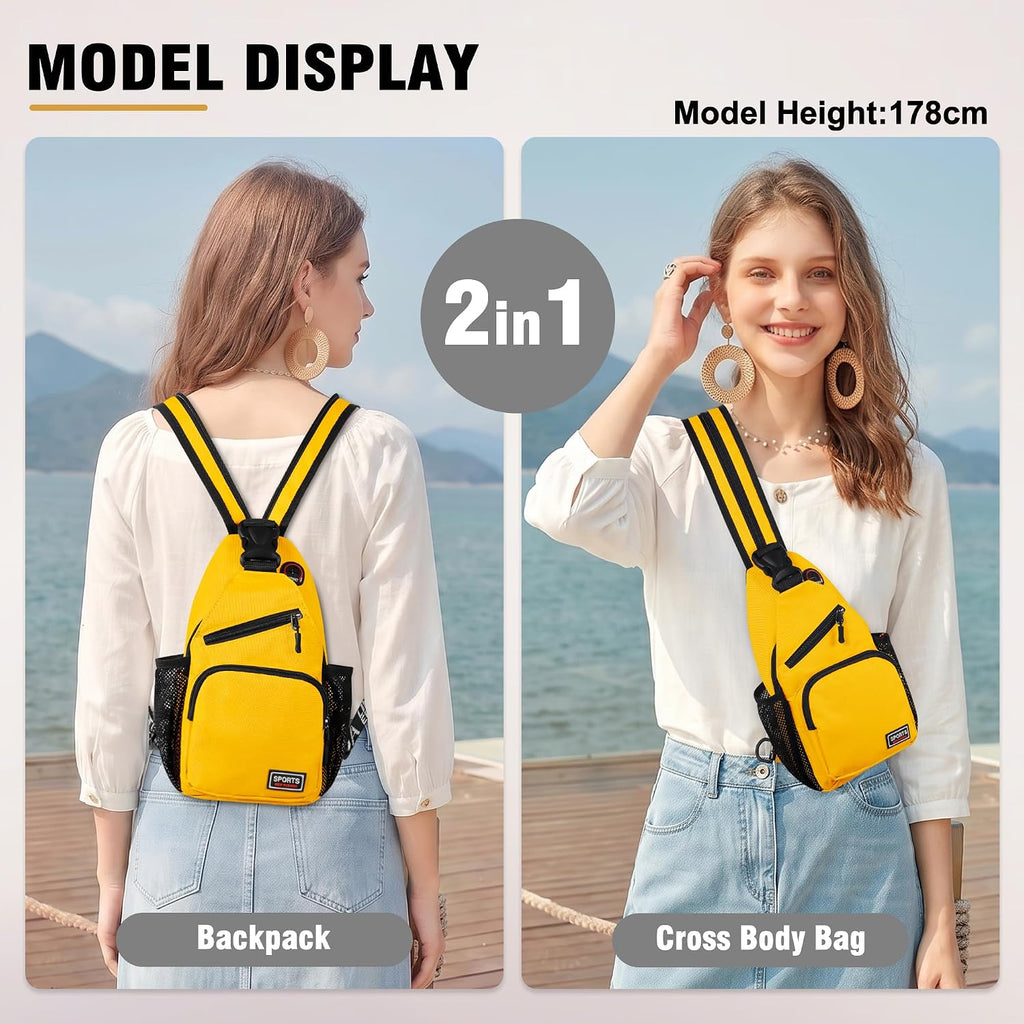 Crossbody Backpack Convertible Sling Bag for Women Men with Adjustable Strap Small Casual Daypack for Hiking Traveling (Small, 11-Inch, Yellow)