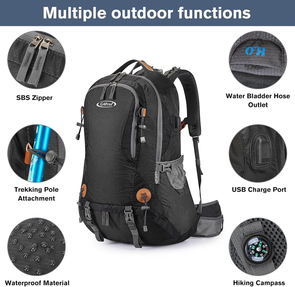 G4Free 50L Hiking Backpack Waterproof Daypack Outdoor Camping Climbing Backpack with Rain Cover for Men Women
