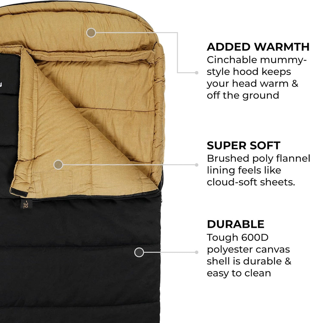 TETON Sports Deer Hunter Sleeping Bag, Warm and Comfortable Camping Sleeping Bag, Teton Tough Canvas Shell for Camping, Hunting, and Cold Weather