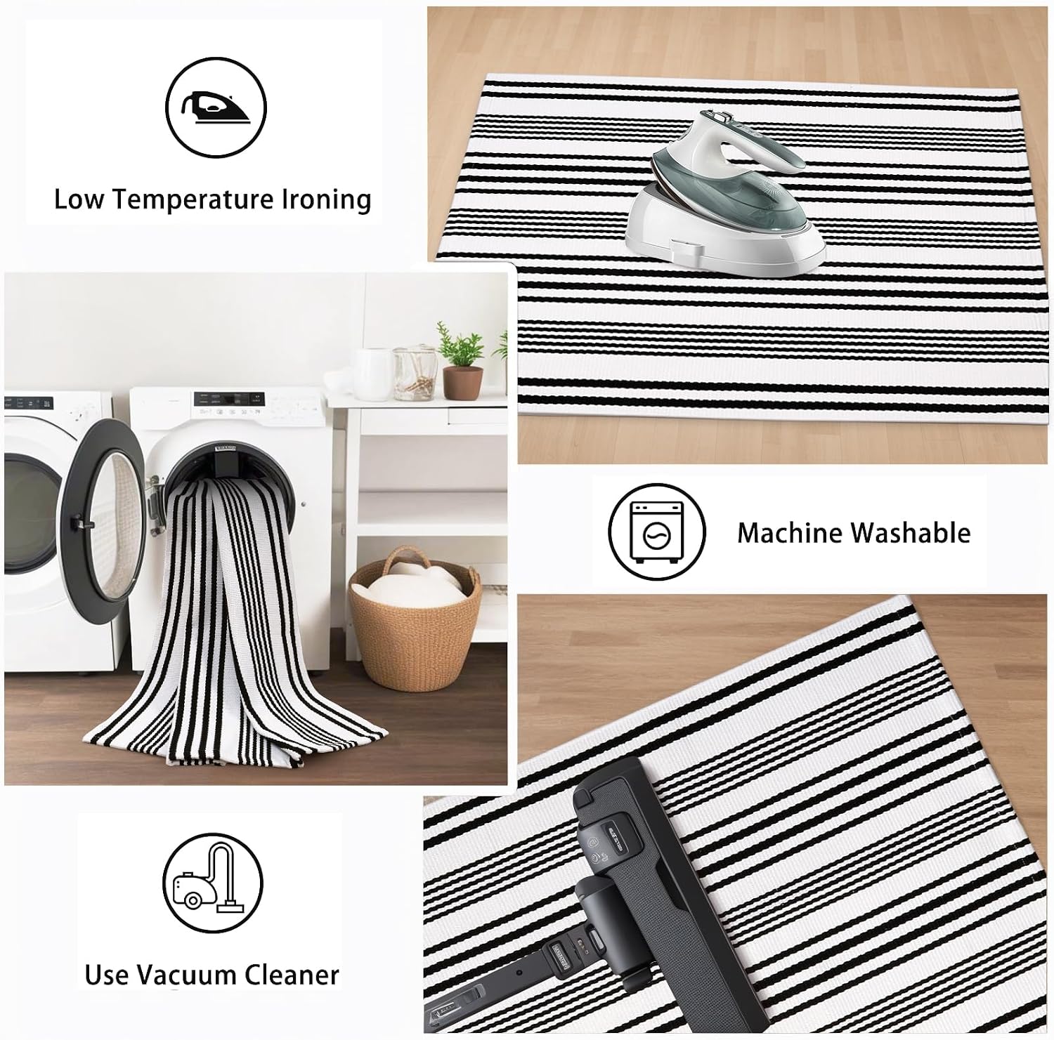 Fall Front Door Mat 2'x4.3', Cotton Washable Striped Outdoor Rug