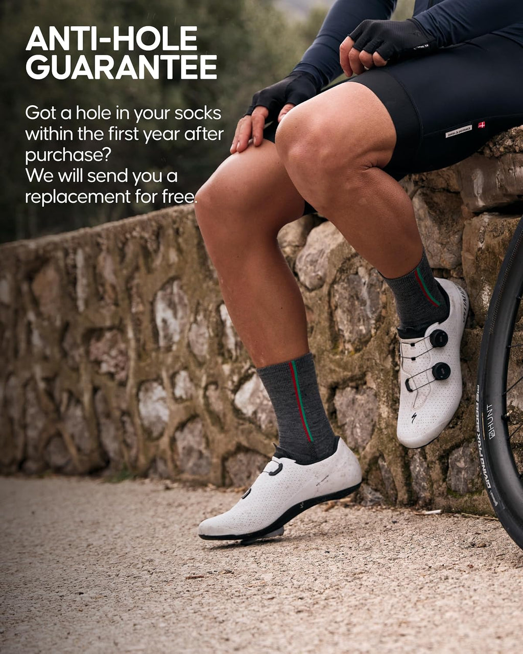 DANISH ENDURANCE Merino Cycling Socks, Cushioned for Road/MTB, 2-Pack