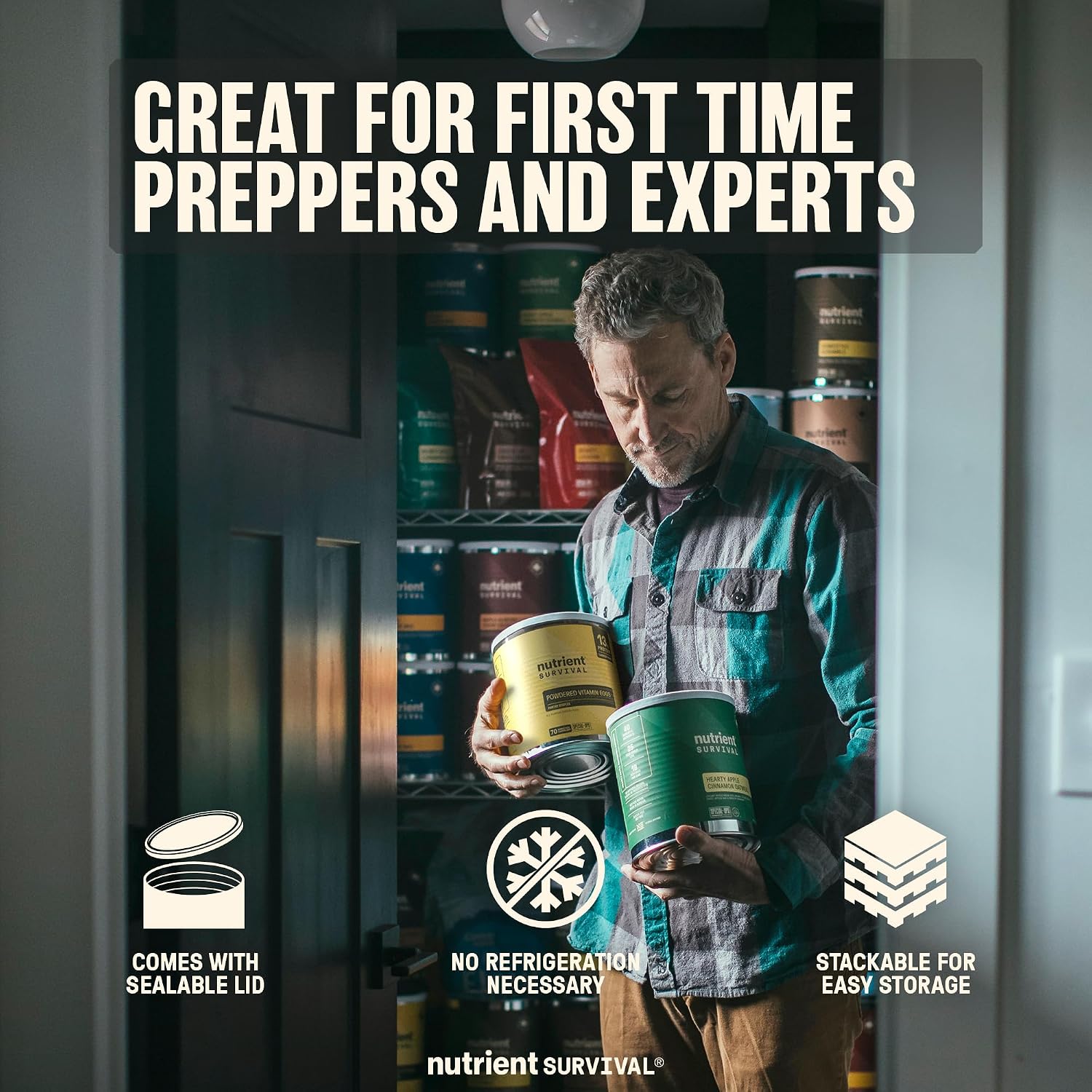 4 Cans, 70 Egg Equivalent per can - Nutrient Survival Vitamin Powdered Eggs Freeze Dried Prepper Supplies & Emergency Food Supply, 33 Essential Nutrients, Gluten Free, Shelf Stable Up to 25 Years