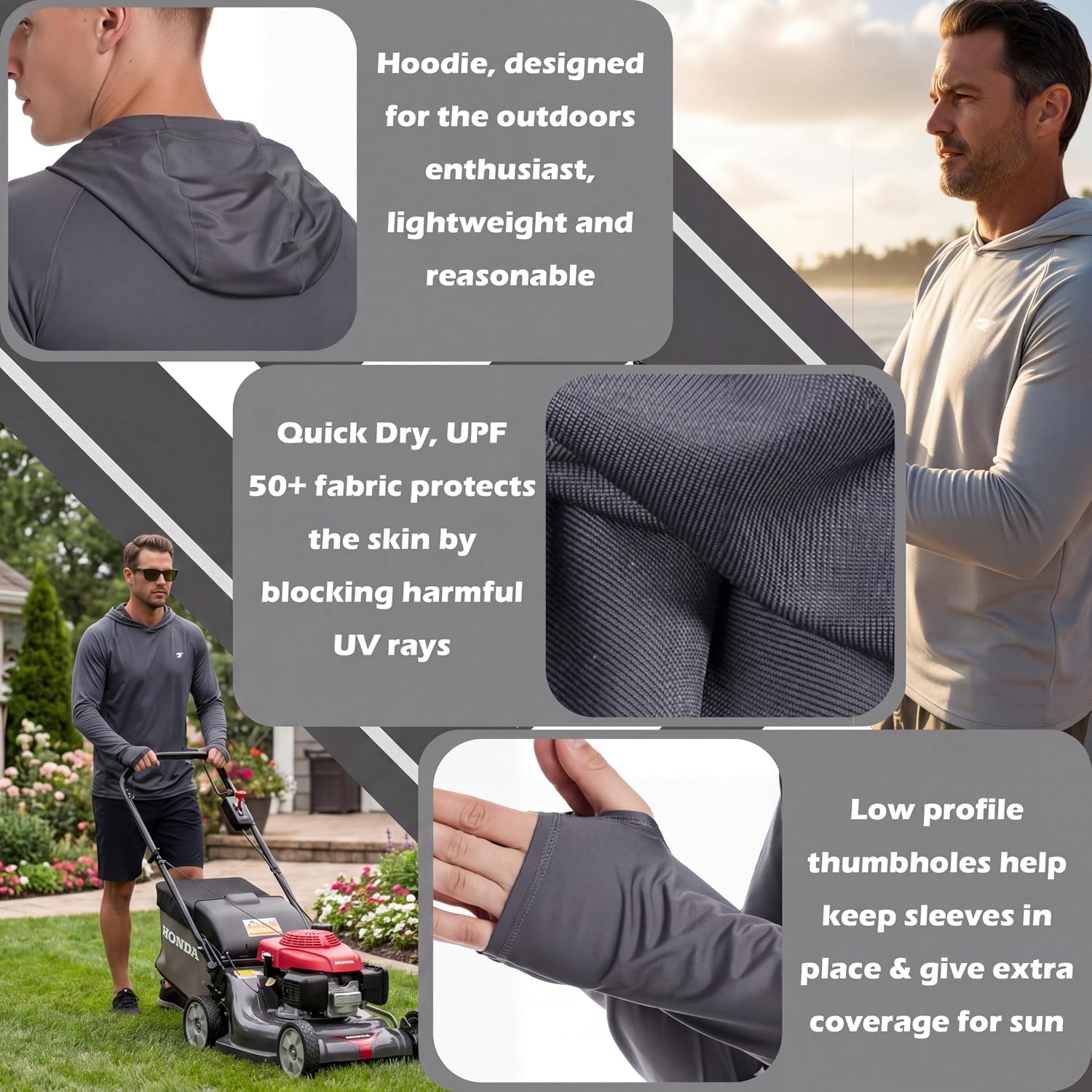 3 Pack Men's UPF 50+ Sun Protection Shirts Fishing Hoodie Long Sleeve