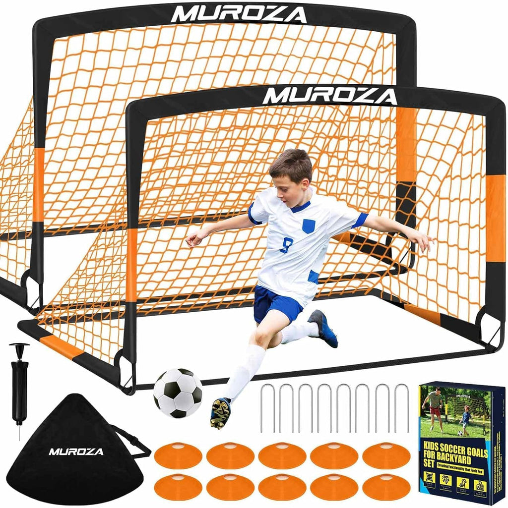 MUROZA Agility Ladder & Soccer Goal Training Set, 20ft Speed Ladder with Cones, Hurdles, Jump Rope & Parachute, Plus 2 Pack Pop Up Kids Soccer Goals with Ball & Cones for Backyard Sports Practice
