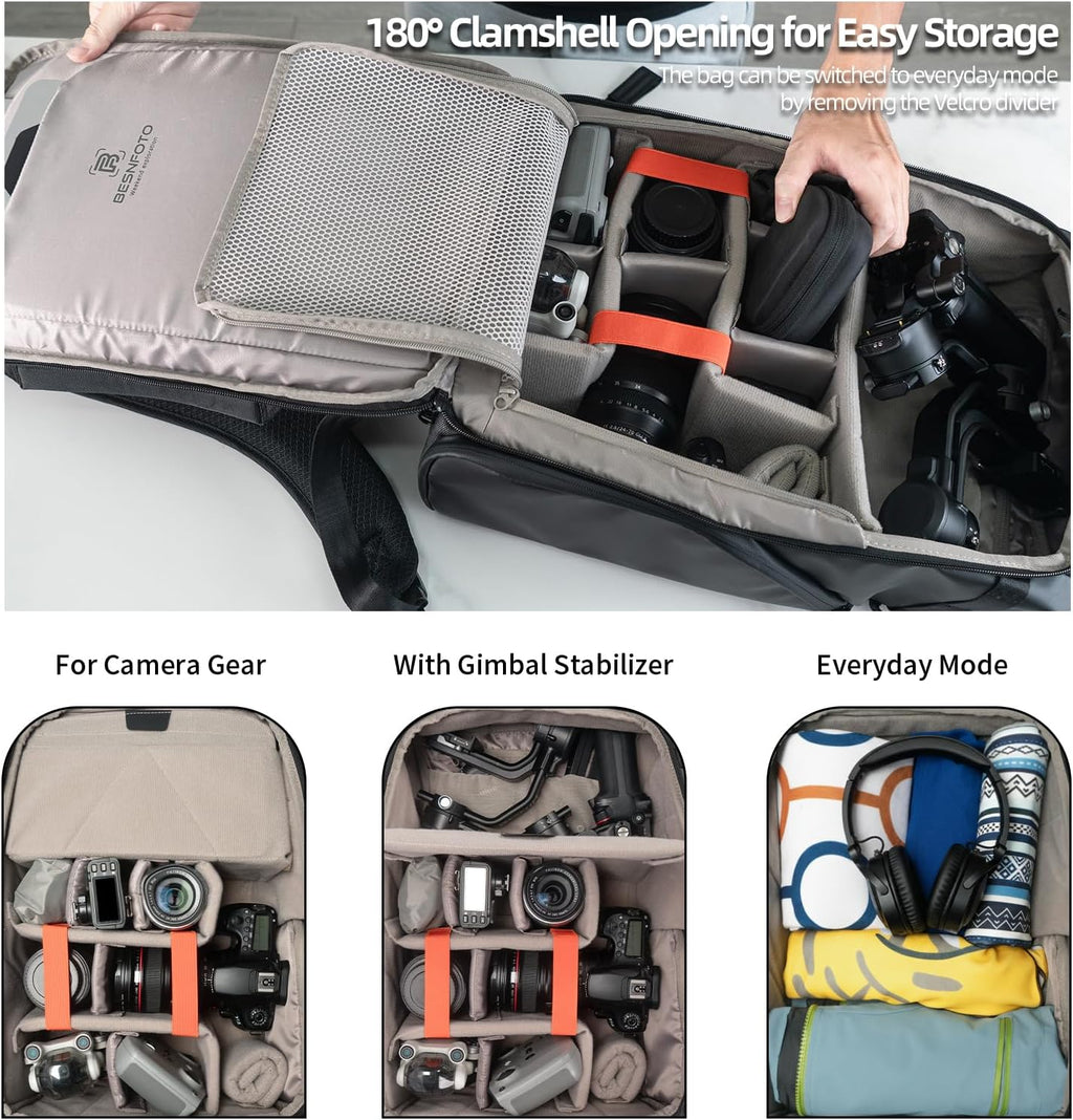 Besnfoto Waterproof Camera Backpack Rolltop Laptop Bag for DSLR Mirrorless