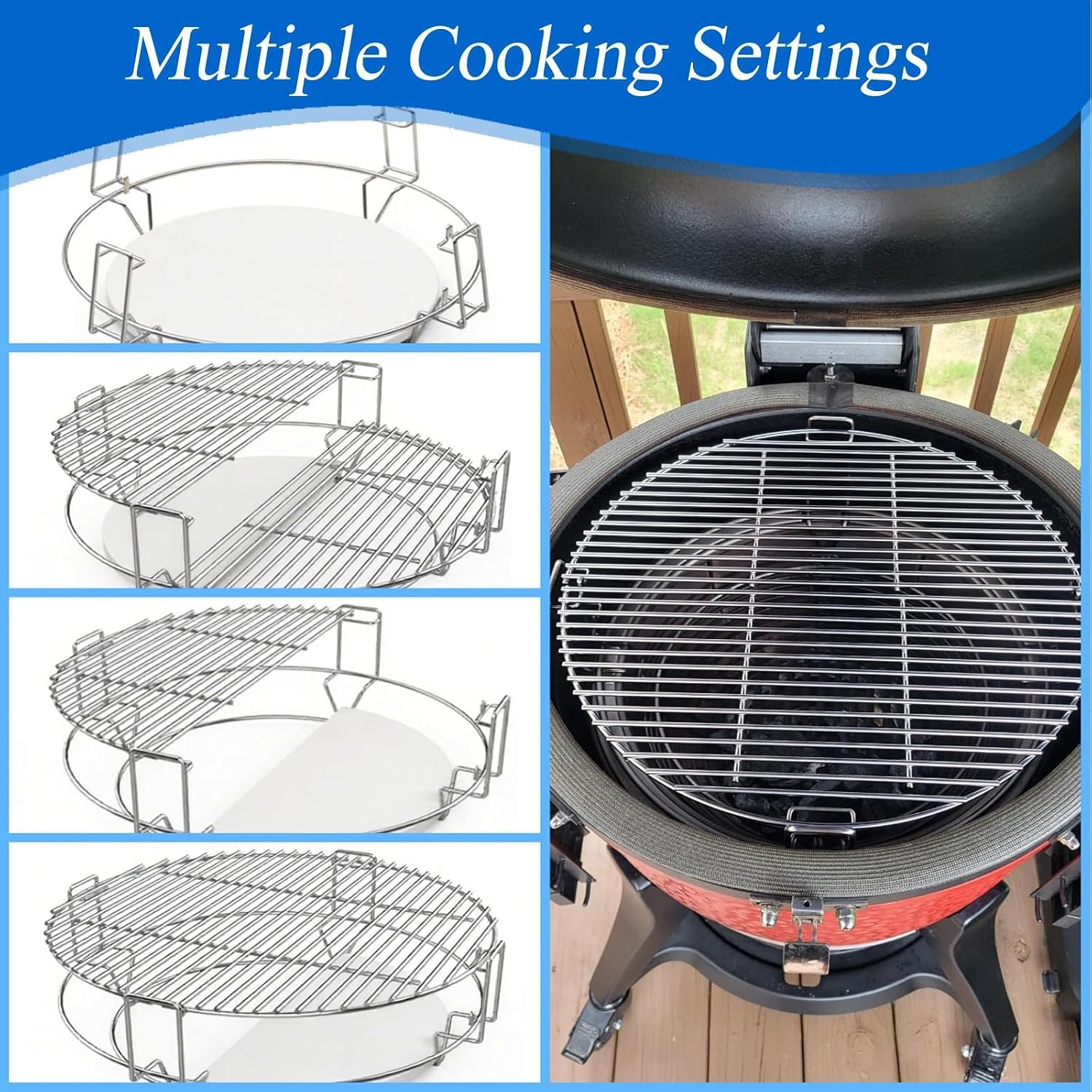S2C (1-Pack) Cooking Grate System Grilling Accessory for 18" Kamado Joe Classic, Large Big Green Egg, Coyote The Asado Cooker, Pit Boss and Other kamado Grill