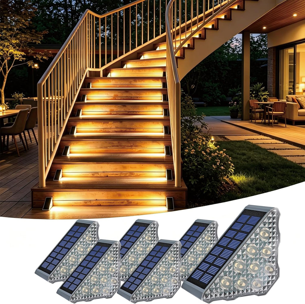 Solar Stair Lights 6 Pack,Solar Step Lights IP68 Waterproof Warm White