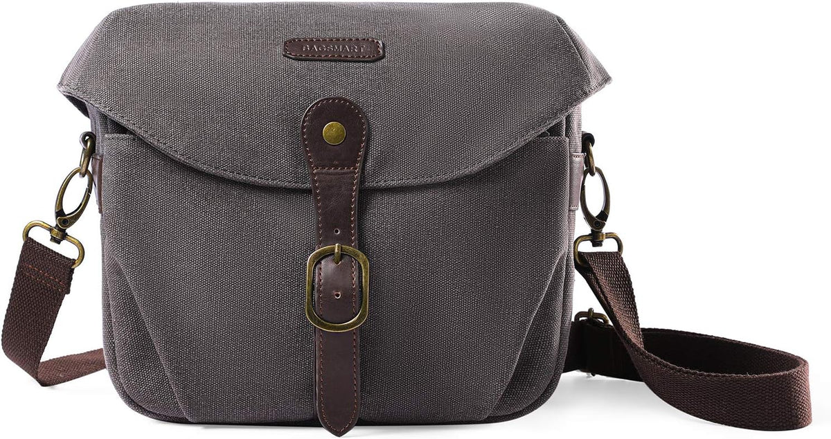 BAGSMART Canvas Crossbody Camera Bag with Rain Cover for Women Men, Khaki