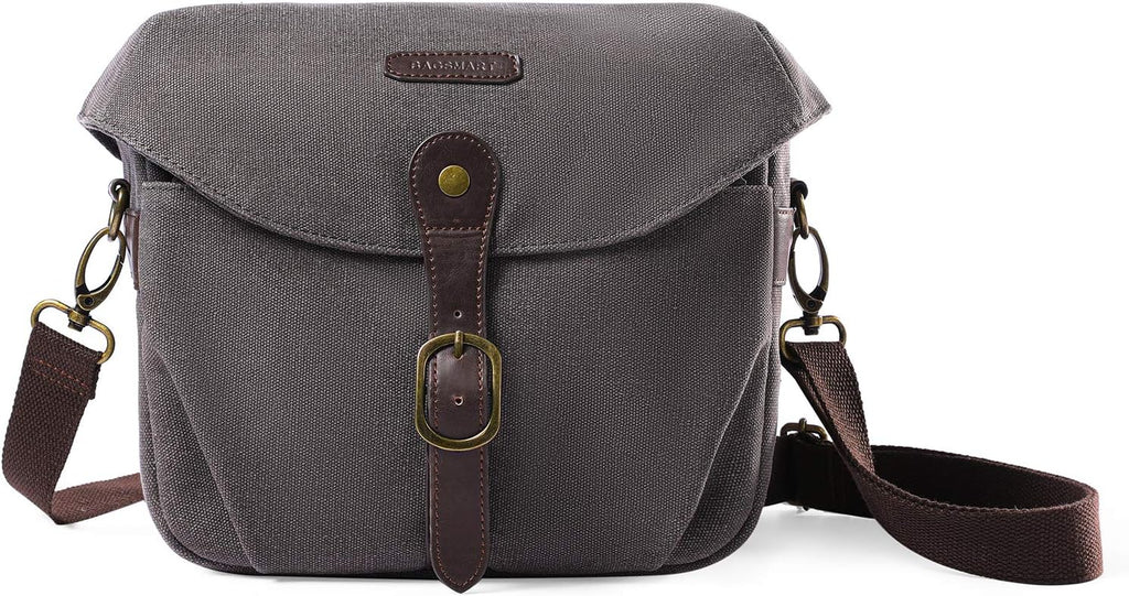 BAGSMART Canvas Crossbody Camera Bag with Rain Cover Women Men, Ivory White