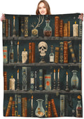Gothic Book Blanket Vintage Books & Skull Throw Blankets Gifts for Girls Women Adults Lightweight Soft Fleece Cozy for Sofa Couch Bed Room Travel Halloween Party Goth Decor 50x60in