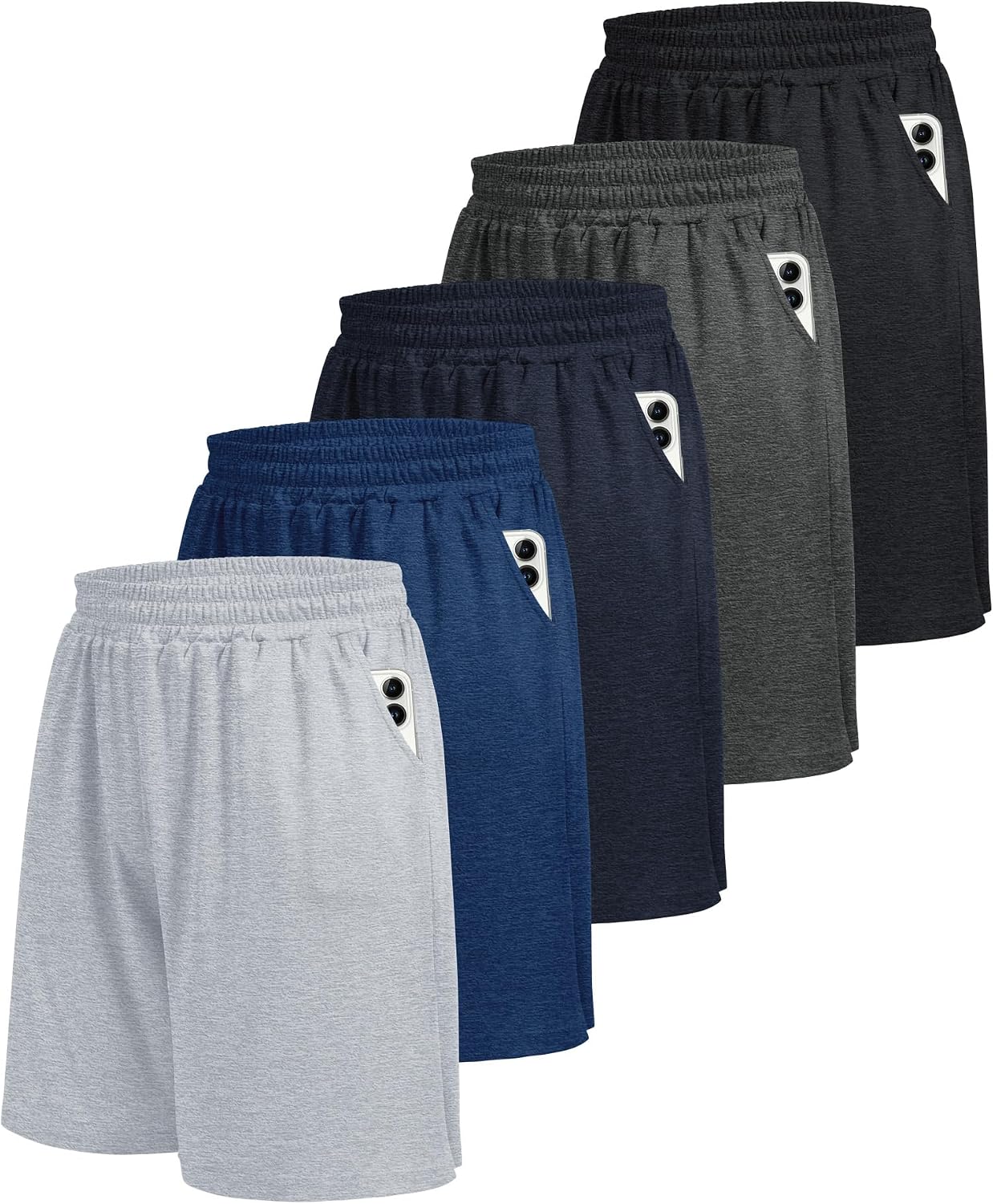 5 Pack Athletic Gym Mens Shorts - Workout Black Quick Dry Basketball Shorts