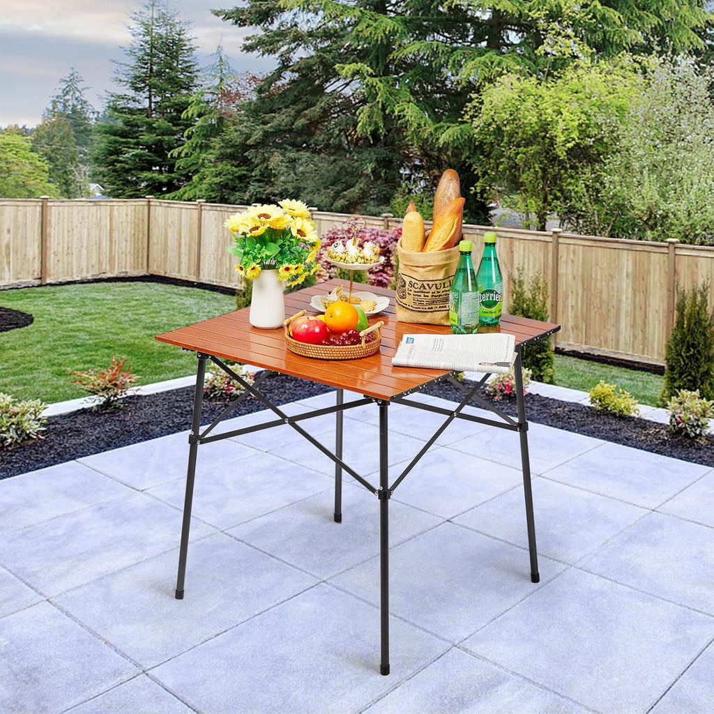 Portal Lightweight Aluminum Folding Square Table Roll Up Top 4 People Table