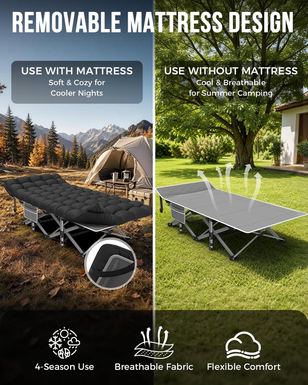 ZENPETIO XXL Folding Camping Cot for Adults, 32" Heavy-Duty Extra Wide Cots