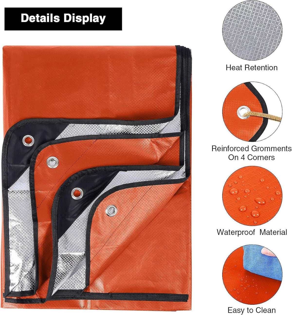 RedSwing Insulated Tarp, Multipurpose Emergency Thermal Tarps, Waterproof All Weather Heavy Duty Heat Reflective Survival Blanket for Camping Hiking, Orange